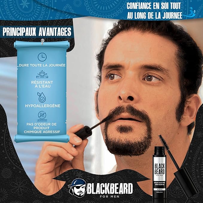 Blackbeard for Men Instant Beard Color – All Day Beard, Mustache, Eyebrow, and Sideburns Color – Temporary, Hypoallergenic Beard Dye Alternative – Up to 45 applications – Dark Brown, 1 Pack