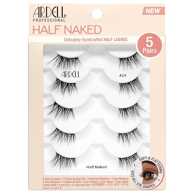 Ardell Naked Half Lashes 434 - Delicately Handcrafted Cat Eye False Eyelashes, 5-Pairs, 1-Pack