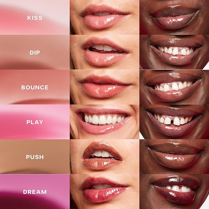 Saie Glossybounce - Hydrating Lip Gloss and Tinted Lip Oil Hybrid with Hyaluronic Acid & Jojoba Oil for Non-Sticky, Ultra-Shiny, Plump & Soft Lips - Everyday Makeup Essential - Bounce (.17 oz)