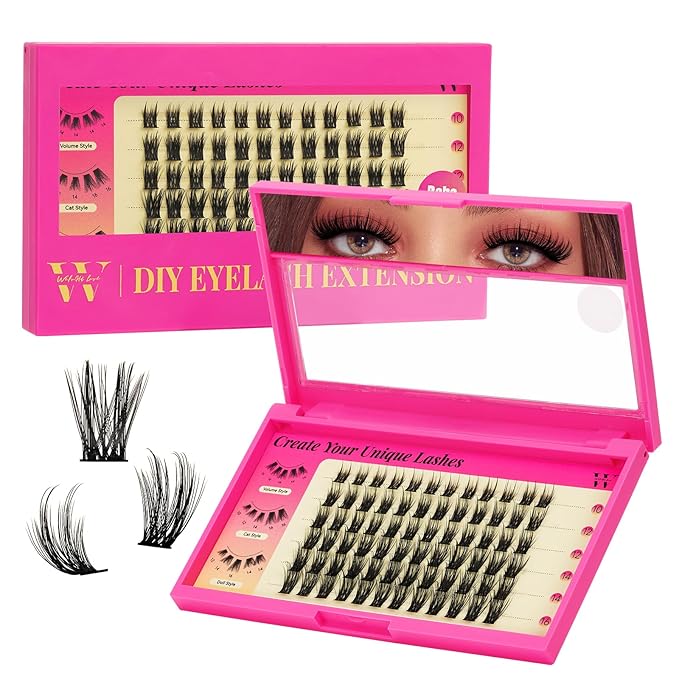 Lash Clusters 72Pcs Cluster Lashes D Curl Cluster Eyelash Extensions Mix10-16mm Individual Eyelashes Clusters Wispy DIY Eyelash Extension Thin Band For Makeup at Home by W(Baby,D-Mix10-16mm）