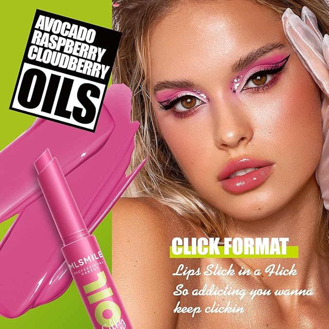 3 Colors Fat Lip Oil Click Slick, Moisturizing and Long-lasting Lip Balm, Non-stick and High Pigment Lip Glow Oil, Lightweight Lip Plumper with Coconut Oil (Set: A)