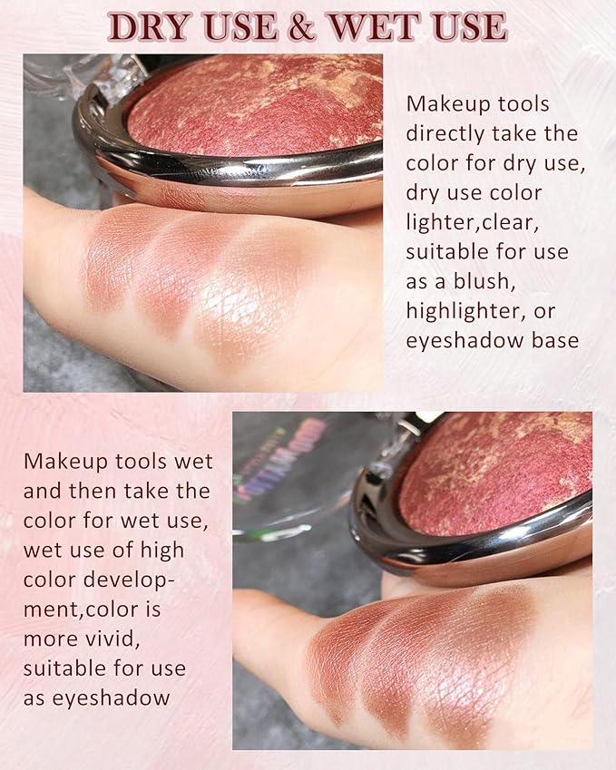 Baked Powder Blush, Glow Marbleized Blusher Powder Palette,Lightweight Shimmery Cruelty-Free face Blush for Cheeks,Eyeshadow & Highlight,Makeup Gift for Women rubores de maquillaje(0.49Ounce)-04
