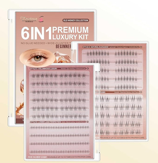 Natural Lash Clusters Pre Glued 250PCS Self Adhesive Individual Eyelashes No Glue Needed 4 Styles Upper Lower False Lashes Working Mom Extension Kit Tweezers
