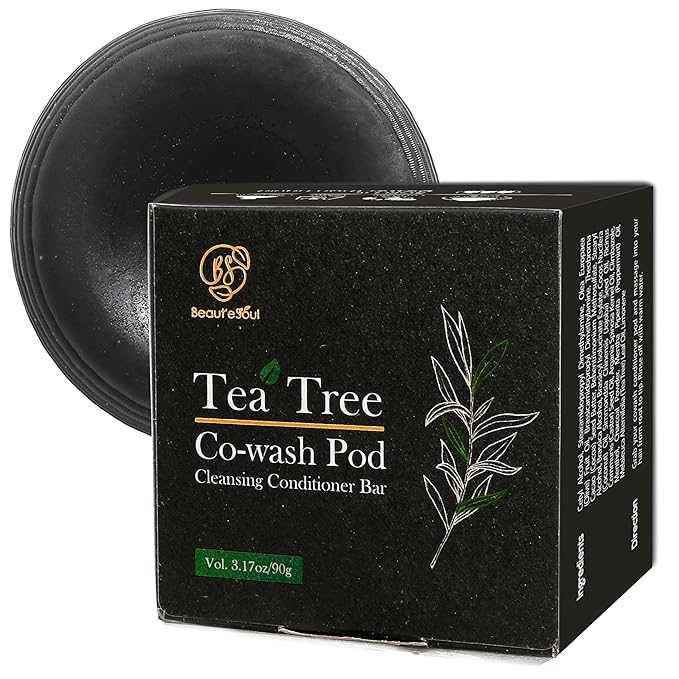 BEAUTE SEOUL Co-Wash Conditioner Bar for Curly Hair - Tea Tree & Charcoal Solid Cleanser for Dry Scalp, Buildup Removal & Moisture – Sulfate-Free, No Silicones, All Hair Types, 3.17oz