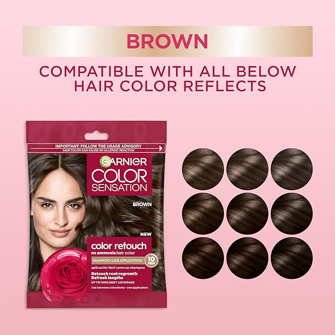 Garnier Color Sensation Color Retouch, Demi Permanent Hair Dye for Roots with 100% Gray Coverage, Brown Hair Dye 5.0, Pack of 6