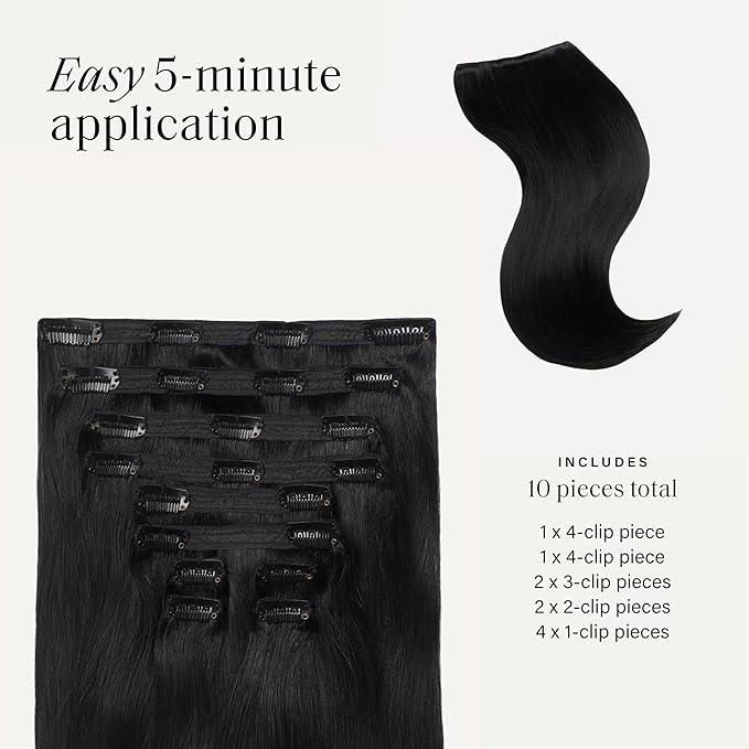Luxy 100% Remy Human Hair, Classic 160g Clip-In Hair Extensions - 10 Wefts Multi-Dimensional Color for Natural Blending, Adds Volume & Length, Easy Apply & Remove 20" Jet Black Classic