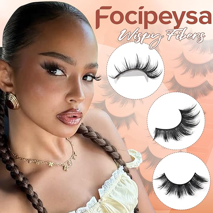Focipeysa Manga False Eyelashes Wispy Eyelash Pack 18mm Strip Lash C Curly Faux Mink Lashes that Look Like Lash Extensions Natural Wispy False Lash Pack DIY Lash at Home
