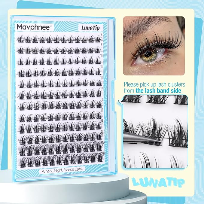 Mavphnee Wispy Lash Clusters Natural Eyelash Clusters Spiky Individual Lashes Manga Lash Extensions Anime Cluster Lashes Fairy Cluster Eyelash Extensions 8-16MM 144 Pcs DIY Lash Pack for Clean Makeup