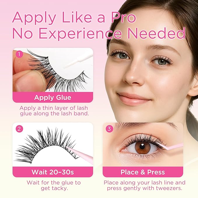 BEPHOLAN Ultra-thin False Eyelashes With Tweezers 10 Pairs Eyelashes Pack Wispy Lashes Natural look Cat Eye Lashes Strip Lightweight Lashes with Soft Clear Band(109)