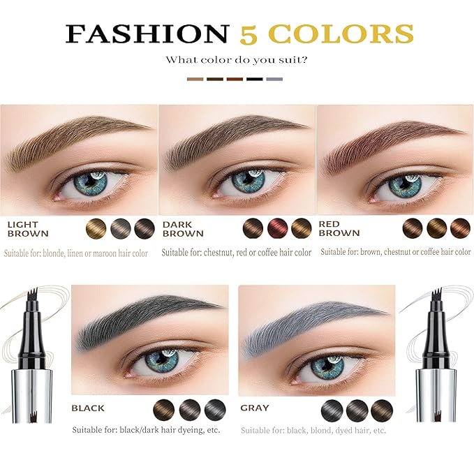Microblading Eyebrow Pencil, Eyebrow Pencils for Women, Eyebrow Pen with Micro 4-Fork-Tip, Microblading Brow Pen Long-Lasting Waterproof Natural Looking Light Brown