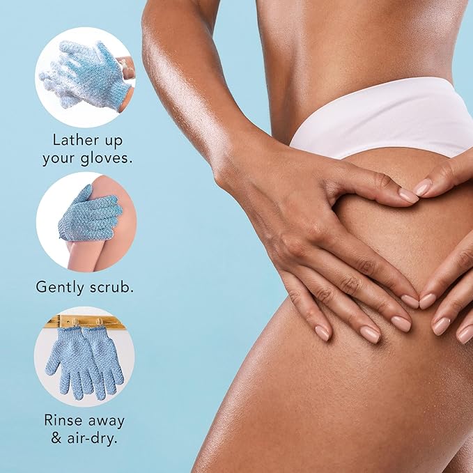 Exfoliating Glove (4 pcs, 2 Pairs) - Heavy Shower Gloves for Body Scrub, Exfoliates & Removes Dead Skin, Stocking Stuffers for Women and Men