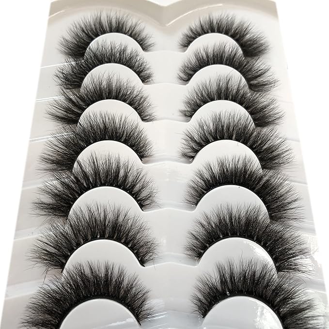 Pooplunch False Eyelashes Cat Eye Wispy Extensions Faux Mink Lashes Pack Short Natural Volume Fake Eyelash Strips 7 Pairs Pack