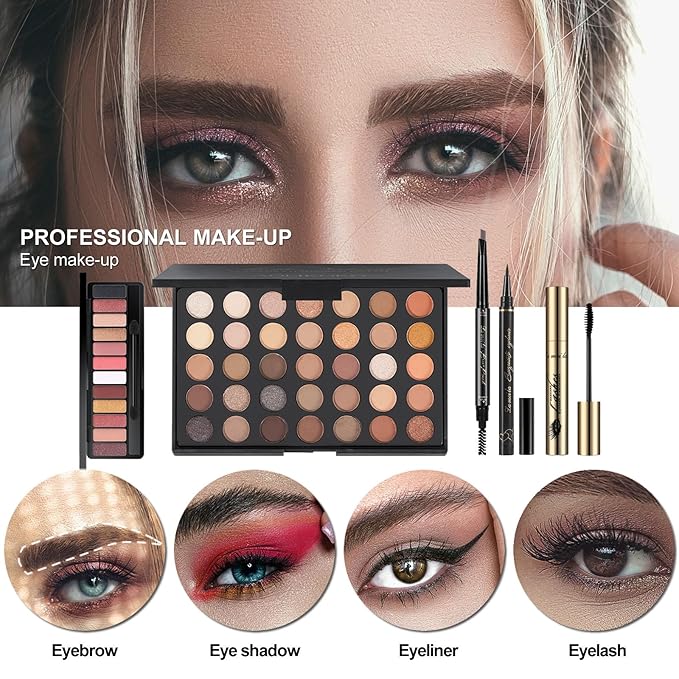 MISS ROSE M All In One Makeup Kit, Makeup Kit for Women Full Kit,Multipurpose Women's Cosmetics Set,Beginners and Professionals Alike,Easy to Carry(DLS-White)