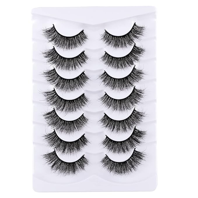 False Eyelashes Cat Eye Lashes Faux Mink Lashes Natural Look 8D Fluffy Wispy Lashes That Look Like Extensions Pestañas Postizas D Curl Lash Fake Strips Lashes 7 Pairs Pack