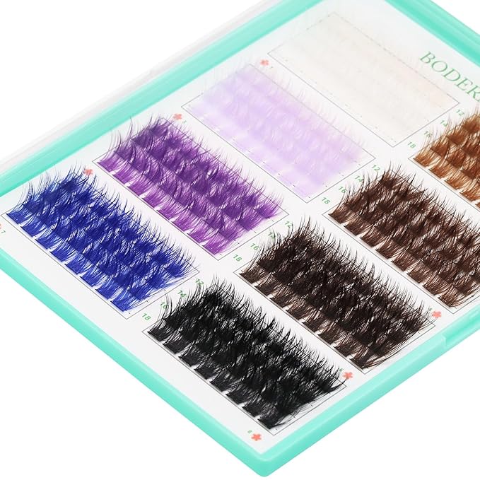 BODERMINCER D Curl False Eyelash Clusters, 8 Colors Collection, Individual Lash Extensions, 12-18mm Length For Beginner (B# 8 Colors-12-18mm D Curl)