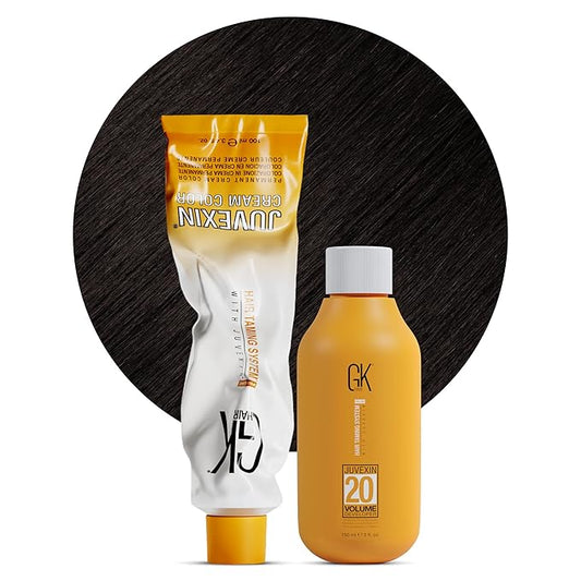 GK HAIR Global Keratin 6.1 Dark Ash Blonde Hair Color Cream Tube (3.4 Fl Oz/100ml) + 20 Volume Developer (5 Fl Oz/150ml) - Professional Permanent Long Lasting Toner Dye