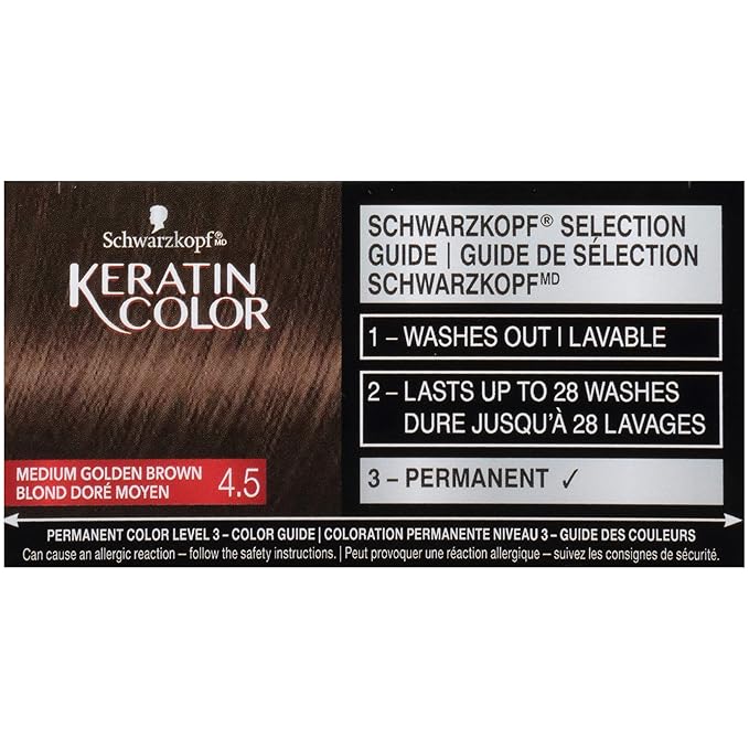 Schwarzkopf Keratin Color Permanent Hair Color Cream, 4.5 Medium Golden Brown
