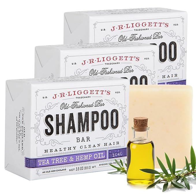 J·R·LIGGETT'S Shampoo Bar - Tea Tree Formula, All Natural Solid Shampoo Bar for Hair with Coconut Oil & Almond Oil, Sulfate Free, GMO Free, Fragrance-Free, Managing Scalp Conditions, 3.5 oz - 3 Pack