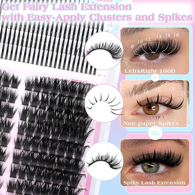 TOOCHUNAG Lash Clusters 100D Spikes Thick Eyelash Clusters 304pcs Volume Cluster Eyelash Extensions 13-21mm Wispy Individual Lashes Spikes for DIY Professional Lash Extension at Home
