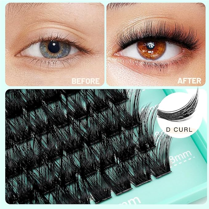 Bodermincer Lash Clusters D Curl Black/Brown/Colored Lashes 10-12-14/12-14-16/16-18-20mm Mixed Lash Clusters Kit For Beginner (Y05# 14-16-18mm Mixed)