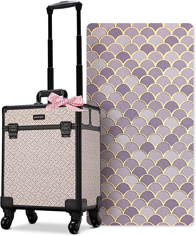 BYOOTIQUE Rolling Makeup Train Case Cosmetology Organizer Box Art Deco Graphite