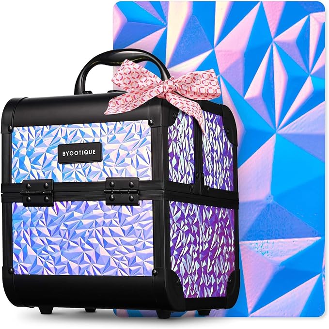 BYOOTIQUE Professional Makeup Case with Mirror 2-Tier Trays Mermaid Cosmetic Storage Box Lockable Jewelry Organizer for Nail Bar Beautician Salon Barber Hairstylist Travel,Mermaid Purple