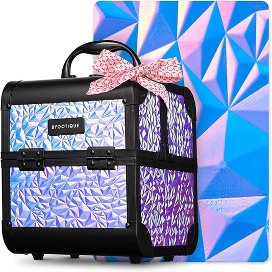 BYOOTIQUE Professional Makeup Case with Mirror 2-Tier Trays Mermaid Cosmetic Storage Box Lockable Jewelry Organizer for Nail Bar Beautician Salon Barber Hairstylist Travel,Mermaid Purple