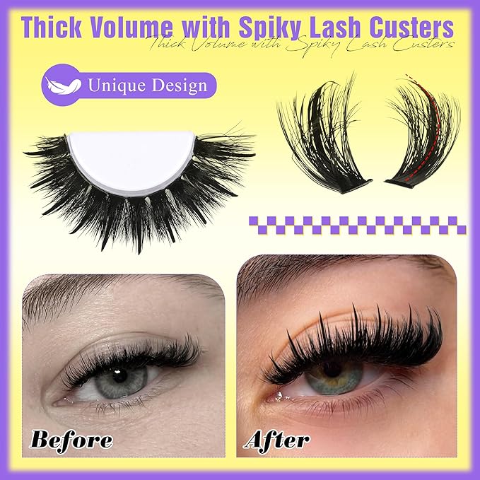ALICE Wispy Lash Clusters Kit 100D Thick Volume Eyelash Clusters Kit Manga Eyelash Extension Kit Russian D-Curly Individual Lashes Kit with Lash Glue, 228pcs Spiky Lash Extensions, Tweezers