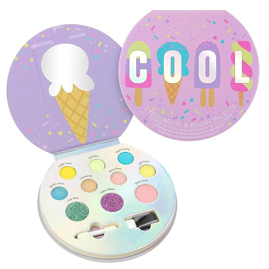 Cool Glisten & Glitter Makeup Palette 10 Color Eyeshadow & Blush Makeup Novelty Beauty Set, Fold Out Compact with Mirror, Cute Gifts - Washable, Non-Toxic