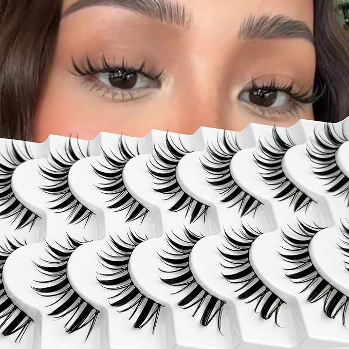 NINGLASH Fairy Lashes Manga Lash False Eyelashes Natural Look Anime Lashes Fake Lashes 16mm Eye Lashes Strips Lashes Wispy False Lashes Clear Band 7 Pairs Pack Spikes Lash