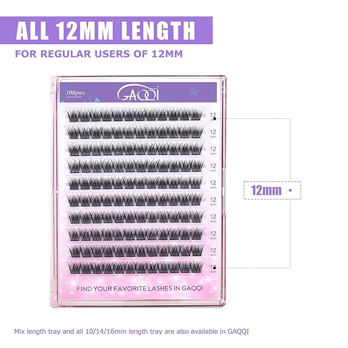 GAQQI Lash Clusters, Eyelash Clusters 120PCS C Curl Individual Lashes, Wispy Cluster Eyelash Extension 12mm Only, Natural Looking Cluster Lashes （GQ03, C Curl, 12mm)