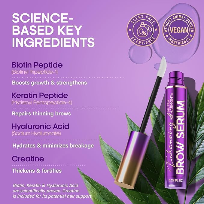 Brow Serum for Eyebrow Growth – Pro Growth Treatment with Keratin & Biotin Peptides – Hyaluronic Acid, Creatine & Castor Oil – No Prostaglandins, Vegan & Non‑Irritating for Fuller, Thicker Brows, 8ml