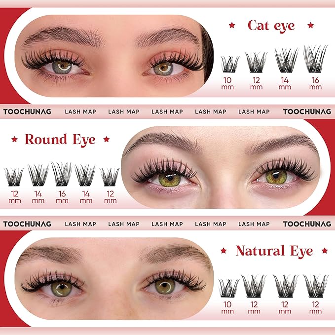 TOOCHUNAG Eyelash Clusters Wispy Cluster Eyelash Extensions 144pcs Volume Lash Clusters 10-16mm Individual Lashes Natural Eyelashes Clusters WideSpan DIY Lash Extension at Home