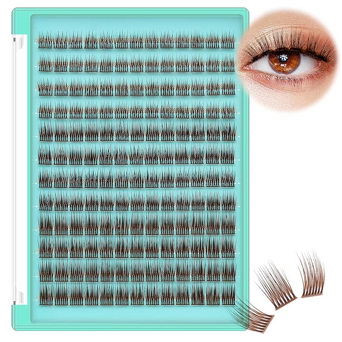 Bodermincer Lash Clusters D Curl Black/Brown/Colored Lashes 10-12-14/12-14-16/16-18-20mm Mixed Lash Clusters Kit For Beginner (Y11# B Curl-Brown 8-10-12mm Mixed)
