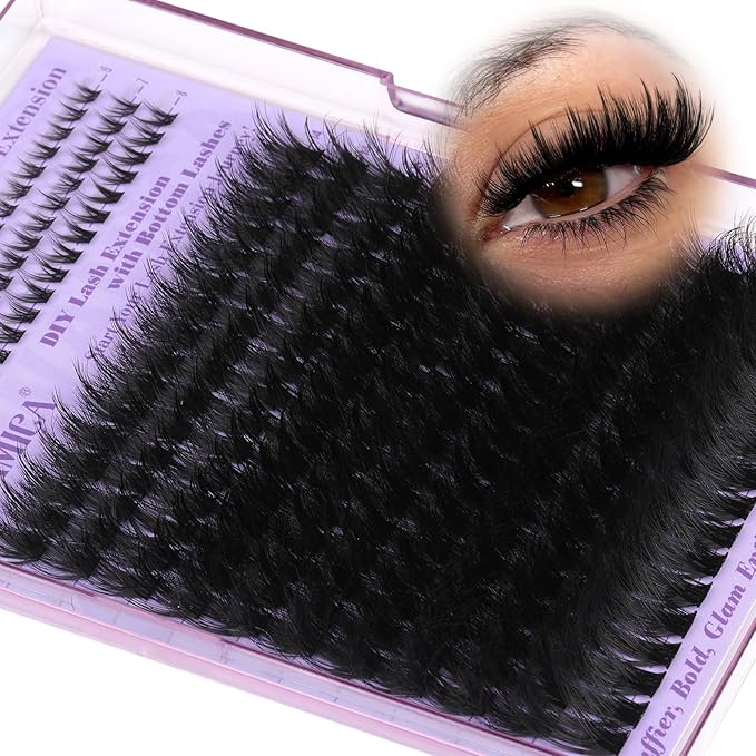 Volume Lash Clusters with Bottom Lashes Wispy Fluffy Eyelash Clusters Manga Lashes Clusters with Spikes 14-24mm Long 260D Thick Cluster Eyelash Extensions D Curl 236pcs Individual Lashes by Yawamica