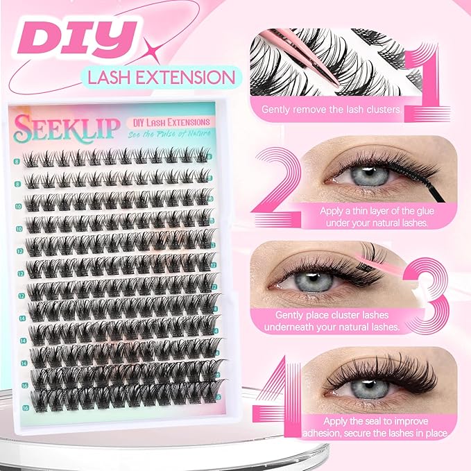 Lash Clusters Wispy Manga Lash Clusters C Curl Lightweight Spiky Doll Anime Eyelash Extensions 8-16MM Mixed 144Pcs Doe eyed Individual Lashes with Spikes for DIY at Home (Hibiscus)