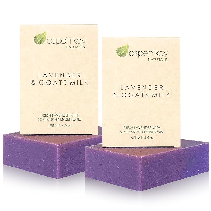 Aspen Kay Naturals Lavender and Goats Milk Soap Bar. Natural Lavender Soap with Organic Shea Butter & Pure Essential Oils. Gentle for Face and Body. For Men, Women & Teens. Handmade in USA. (2 pack)