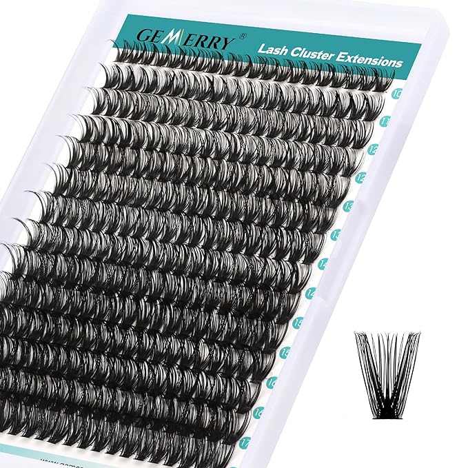 GEMERRY Lash Clusters 280pcs 50D DIY Eyelash Extension D Curl Individual Lash Cluster Natural Eyelash Extension Mixed Tray Reusable Handmade Home Application (50D-0.07D-10-18MIX)