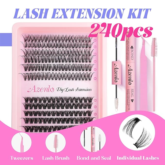 Lash Extensions Cluster DIY Lashes 240pcs 30D 80D 10-16mm Eyelash Clusters Individual Lashes Lash Kit Think Band Lash Kit(30D+80D KIT)