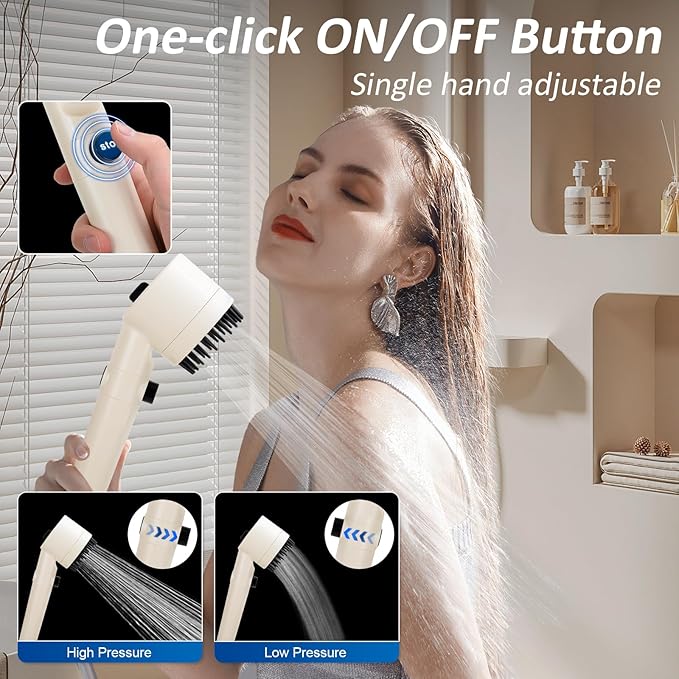 Luxsego High Pressure Shower Heads with Handheld Sprayer, Filtered Shower Head Soften Hard Water with Scalp Massager for Skin & Hair Care, 3 Settings Multi Functional Detachable Shower Head (Cream)