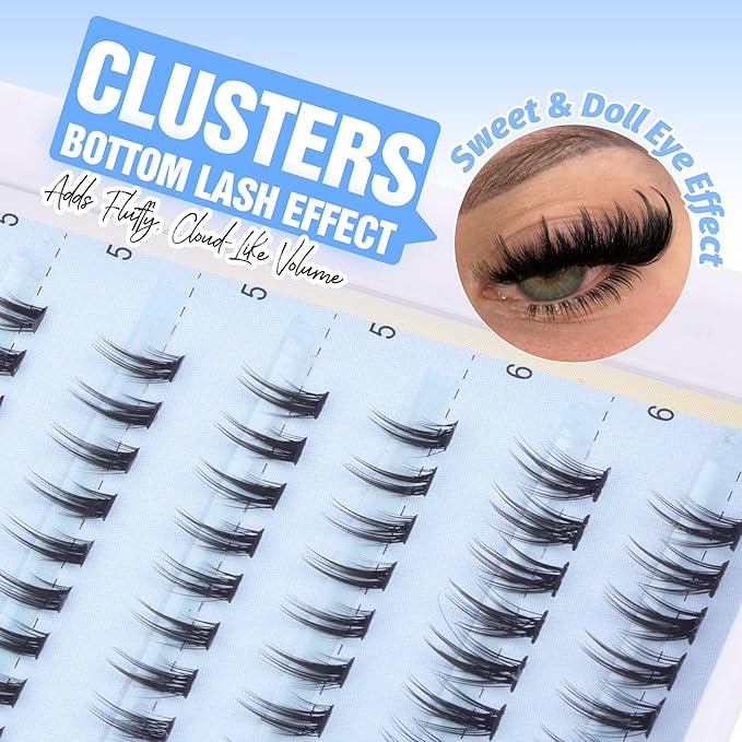 Bottom Lash Clusters Natural Eyelash Extensions Short Individual Lashes Wispy Eyelash Clusters 2 Styles 5-6MM Lower Cluster Lashes Extension 132 Pcs DIY at Home Bottom Lashes Pack