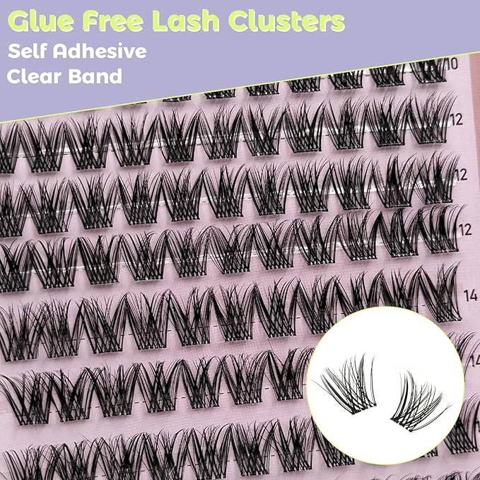 MIKIWI Self Adhesive Eyelashes, 10-16mm Pre Glued Eyelashes Clusters No Glue Natural Lash Clusters DIY Self Adhesive Lash Clusters