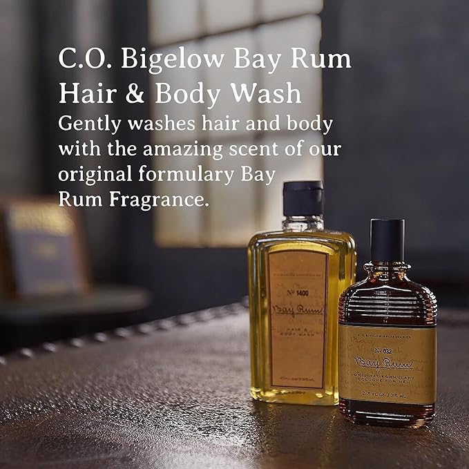 C.O. Bigelow Bay Rum Hair & Body Wash for Men, Citrus Spice Scented Men's 2 in 1 Shampoo & Body Wash with Aloe Vera, 10 Fl Oz