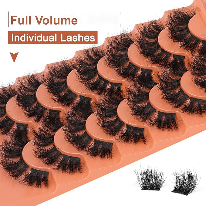 Cluster Lashes Mink Full False Eyelashes Long Volume Individual Lashes Dramatic Eyelash Extensions DIY Fluttery Fake Lashes by Eefofnn