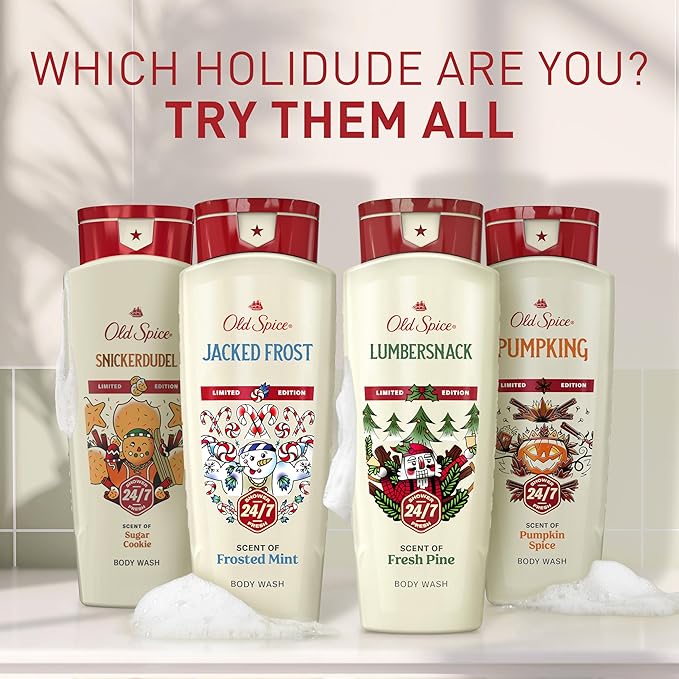 Old Spice Body Wash for Men, Holidudes Holiday Edition, 24/7 Holiday Freshness, Lasting Scent and Rich Lather, Stocking Stuffer, Lumbersnack with Fresh Pine Scent, 16 oz
