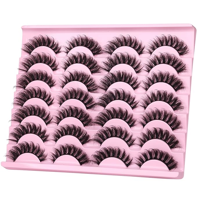 False Eyelashes Russian Strip lashes zanlufly Cat Eye Eyelashes Faux Mink Lashes D-Curly Volume Fake Lashes Look Like Extension Eyelashes Long Strip Wispy 14 Pairs Lashes