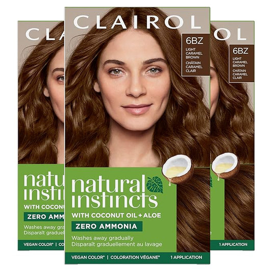 Clairol Natural Instincts Demi-Permanent Hair Dye, 6BZ Light Caramel Brown Hair Color, Pack of 3