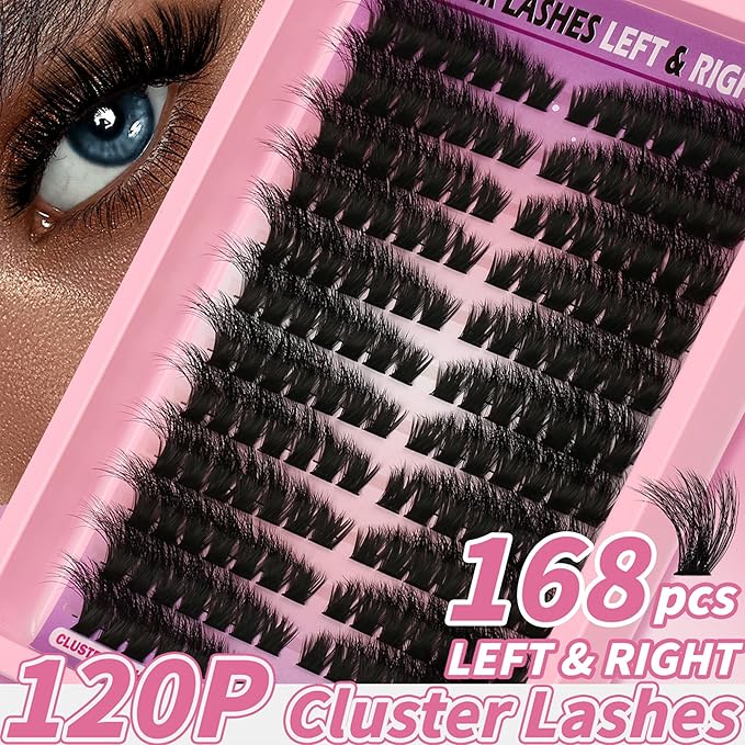 Lash Clusters Natural Wispy Eyelash Clusters C Curl Left&Right Cluster Eyelashes Extensions 120P Cluster Lashes DIY Individual Lash Extension Thin Band Cat Eye Lashes at Home