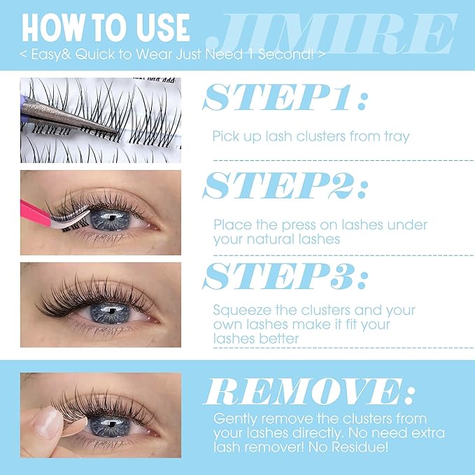 JIMIRE Natural Self Adhesive Eyelashes Wispy Pre Glued Lash Clusters No Glue Needed Press on Lashes Reusable Self Adhesive Lash Clusters Easy to Apply 9-12MM 108Pcs Pack