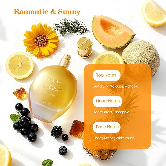 Hair Perfume for Women, Christmas Gift Birthday Gifts for Mom and girls, Leave In Conditioner Spray with Vitamin B5, Hair Care Fragrance, Hair Oil Mist, Lemo Marigold Blossom, 2.5 fl oz